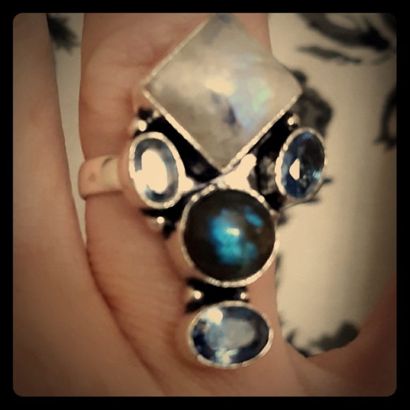 New Rainbow Moonstone, Labradorite 925 Silver Ring. - Picture 2 of 8